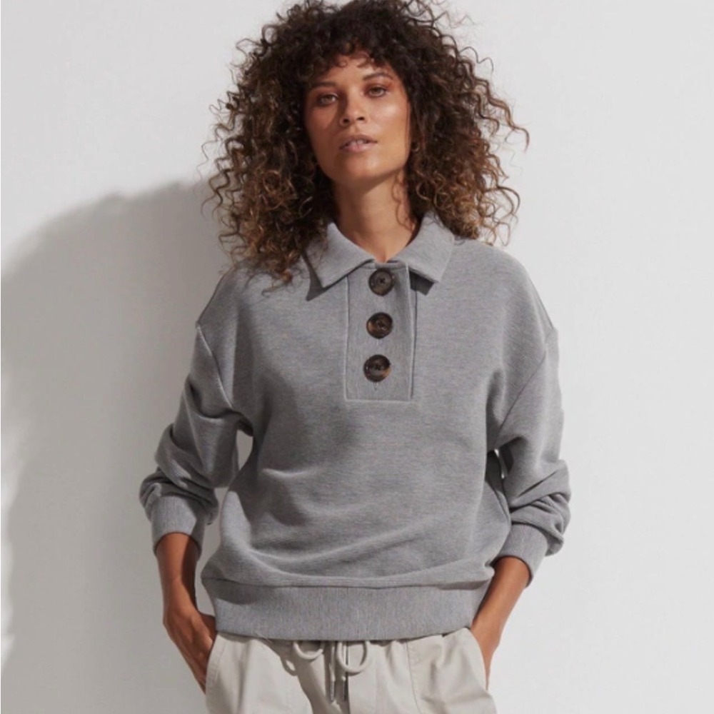 Varley Grey Andale Sweatshirt Ottoman Rib Button Pullover Women's Size S